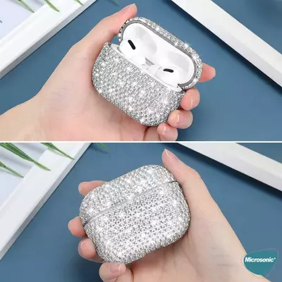 Microsonic AirPods 1. Nesil / 2. Nesil Kılıf Diamond Swarovski Görünümlü Taşlı Siyah