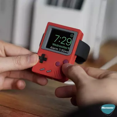 Microsonic Apple Watch 9 41mm Masaüstü Şarj Standı Gameboy Kırmızı