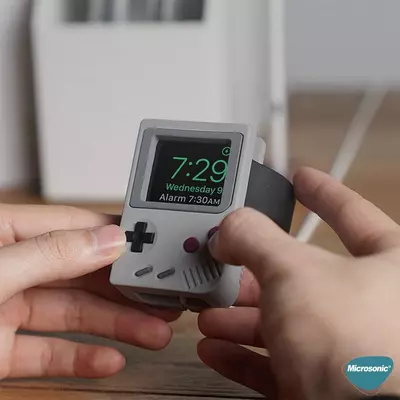 Microsonic Apple Watch 9 45mm Masaüstü Şarj Standı Gameboy Gri