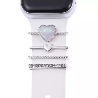 Microsonic Apple Watch SE 2022 40mm Kordon Süsü Charm İnci Kalp Gümüş