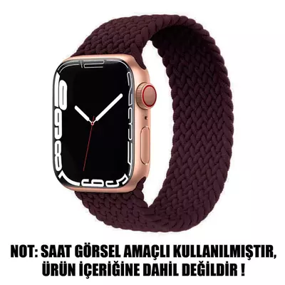 Microsonic Apple Watch SE 2022 44mm Kordon, (Large Size, 160mm) Braided Solo Loop Band Koyu Bordo