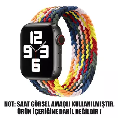 Microsonic Apple Watch SE 2022 44mm Kordon, (Medium Size, 147mm) Braided Solo Loop Band Multi Color