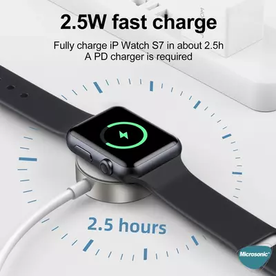 Microsonic Apple Watch SE 40mm Masaüstü Manyetik Hızlı Şarj Aygıtı - Type-C Kablosu Beyaz