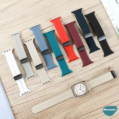 Microsonic Apple Watch Series 8 45mm Kordon Ribbon Line Siyah Yeşil