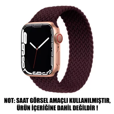 Microsonic Apple Watch Series 9 41mm Kordon, (Large Size, 160mm) Braided Solo Loop Band Koyu Bordo