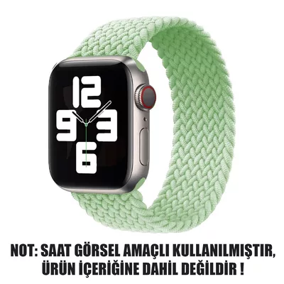 Microsonic Apple Watch Series 9 41mm Kordon, (Medium Size, 147mm) Braided Solo Loop Band Açık Yeşil