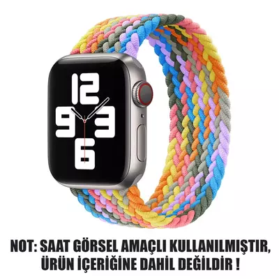 Microsonic Apple Watch Series 9 41mm Kordon, (Small Size, 127mm) Braided Solo Loop Band Gökkuşağı