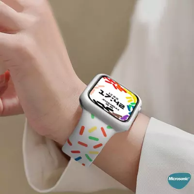 Microsonic Apple Watch Series 9 41mm Silikon Kordon V2 Pride Edition Beyaz