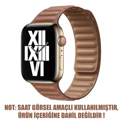 Microsonic Apple Watch Series 9 45mm Kordon Leather Link Band Kahverengi