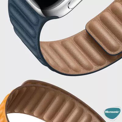 Microsonic Apple Watch Series 9 45mm Kordon Leather Link Band Lacivert