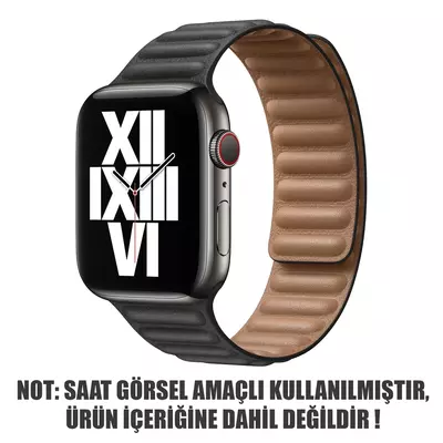 Microsonic Apple Watch Series 9 45mm Kordon Leather Link Band Siyah