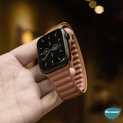 Microsonic Apple Watch Series 9 45mm Kordon Leather Link Band Siyah