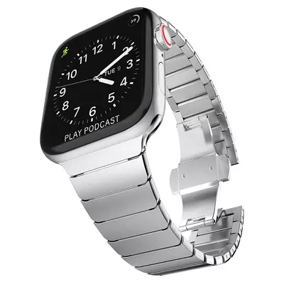 Microsonic Apple Watch Series 9 45mm Kordon Link Bracelet Band Gümüş