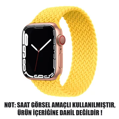 Microsonic Apple Watch Series 9 45mm Kordon, (Medium Size, 147mm) Braided Solo Loop Band Sarı