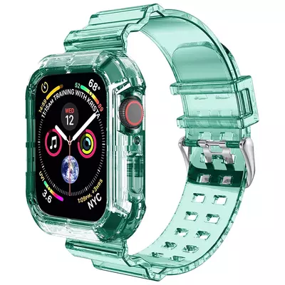 Microsonic Apple Watch Series 9 45mm Kordon Transparent Clear Band Yeşil