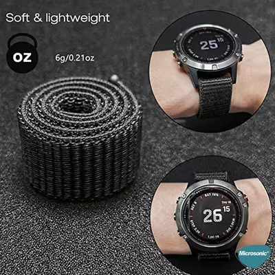 Microsonic Garmin Fenix 3 HR Kordon UltraFit Hasırlı Woven Gri