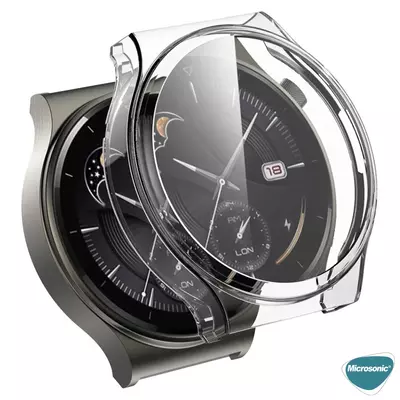 Microsonic Huawei Watch GT 3 Pro 46mm Titanyum Kılıf 360 Full Round Soft Silicone Gümüş