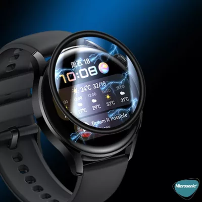 Microsonic Huawei Watch GT 3 Pro 46mm Titanyum Tam Kaplayan Temperli Cam Full Ekran Koruyucu Siyah