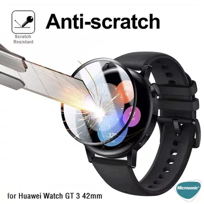 Microsonic Huawei Watch GT3 42mm Tam Kaplayan Temperli Cam Full Ekran Koruyucu Siyah