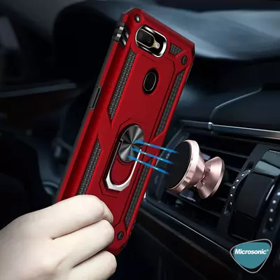 Microsonic Oppo F9 / F9 Pro Kılıf Military Ring Holder Lacivert