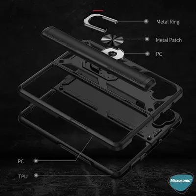 Microsonic Samsung Galaxy Z Fold 5 Kılıf Military Ring Holder Kırmızı