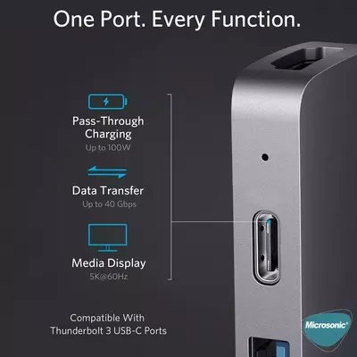 Microsonic Type-C to HDTV Multifunction Adapter 5 Port Macbook HDMI, USB, Typ-C dönüştürücü Adaptör Kablo Gri