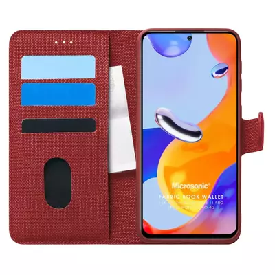 Microsonic Xiaomi Redmi Note 11 Pro 5G Kılıf Fabric Book Wallet Kırmızı