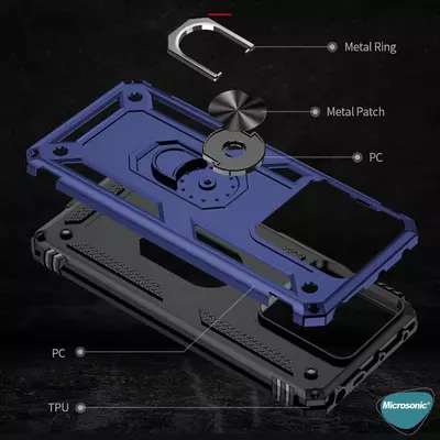 Microsonic Xiaomi Redmi Note 13 Pro 4G Kılıf Military Ring Holder Lacivert