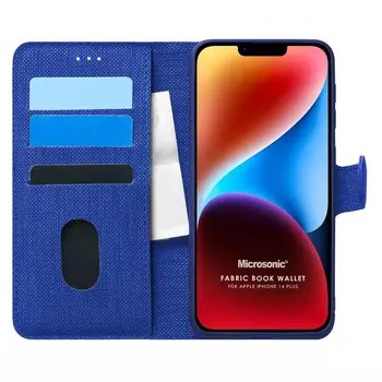 Microsonic Apple iPhone 14 Plus Kılıf Fabric Book Wallet Lacivert