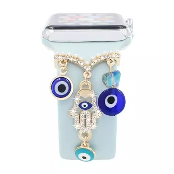 Microsonic Apple Watch 9 41mm Kordon Süsü Charm Hamsa ve Nazar Boncuğu