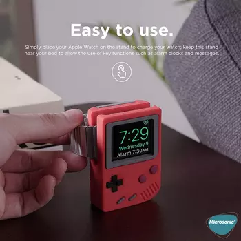 Microsonic Apple Watch 9 41mm Masaüstü Şarj Standı Gameboy Kırmızı