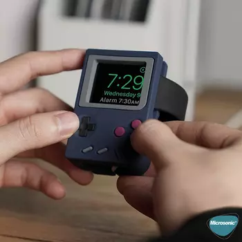 Microsonic Apple Watch 9 45mm Masaüstü Şarj Standı Gameboy Lacivert