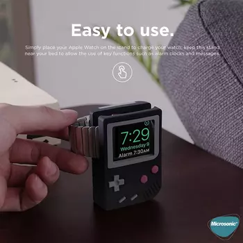 Microsonic Apple Watch 9 45mm Masaüstü Şarj Standı Gameboy Siyah