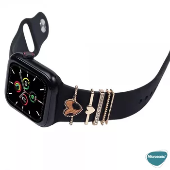 Microsonic Apple Watch SE 2022 40mm Kordon Süsü Charm Hamsa ve Nazar Boncuğu