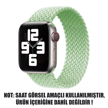 Microsonic Apple Watch Series 9 41mm Kordon, (Medium Size, 147mm) Braided Solo Loop Band Açık Yeşil