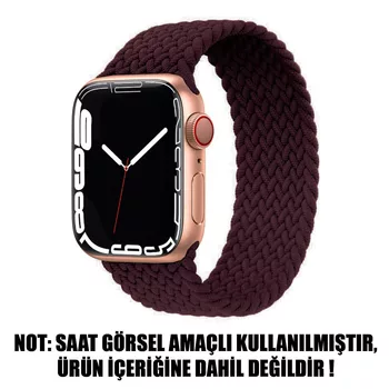 Microsonic Apple Watch Series 9 41mm Kordon, (Small Size, 127mm) Braided Solo Loop Band Koyu Bordo