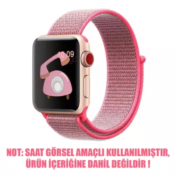 Microsonic Apple Watch Series 9 45mm Hasırlı Kordon Woven Sport Loop Pembe