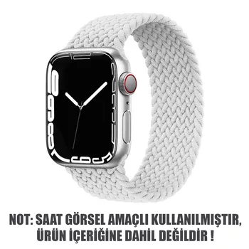 Microsonic Apple Watch Series 9 45mm Kordon, (Medium Size, 147mm) Braided Solo Loop Band Beyaz