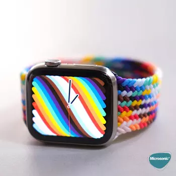 Microsonic Apple Watch Series 9 45mm Kordon, (Medium Size, 147mm) Braided Solo Loop Band Pride Edition