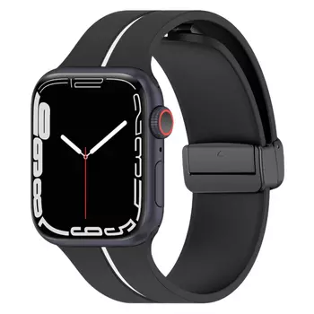 Microsonic Apple Watch Series 9 45mm Kordon Ribbon Line Siyah Beyaz