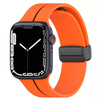 Microsonic Apple Watch Series 9 45mm Kordon Ribbon Line Turuncu Siyah