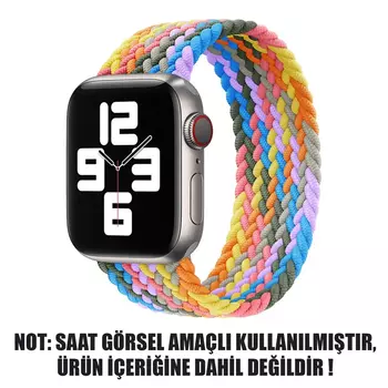 Microsonic Apple Watch Series 9 45mm Kordon, (Small Size, 127mm) Braided Solo Loop Band Gökkuşağı