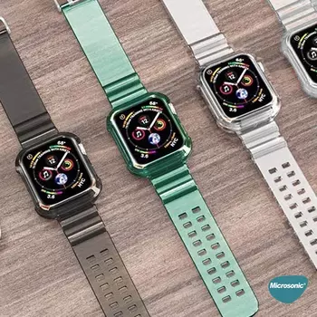 Microsonic Apple Watch Series 9 45mm Kordon Transparent Clear Band Yeşil