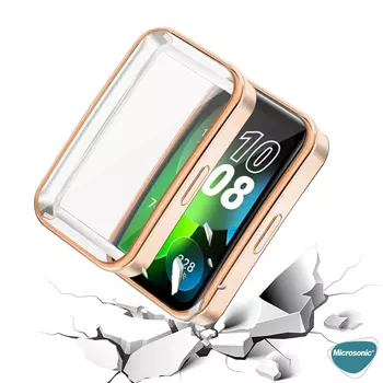 Microsonic Huawei Band 9 Kılıf 360 Full Round Soft Silicone Rose Gold