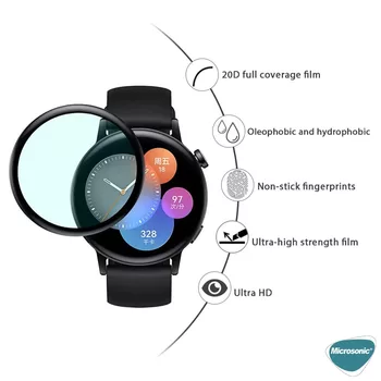 Microsonic Huawei Watch GT3 42mm Tam Kaplayan Temperli Cam Full Ekran Koruyucu Siyah