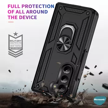 Microsonic Samsung Galaxy Z Fold 5 Kılıf Military Ring Holder Kırmızı