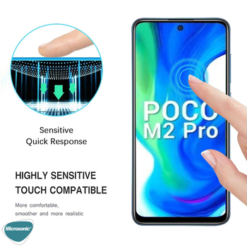 Microsonic Xiaomi Poco M2 Pro Kavisli Temperli Cam Ekran Koruyucu Film Siyah